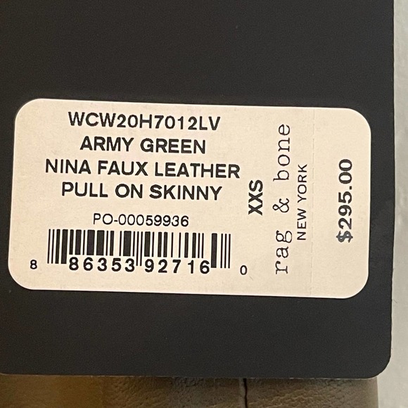 New RAG & BONE Army Green Nina Faux Leather Pull On Skinny Pant Size XXS - Picture 10 of 11